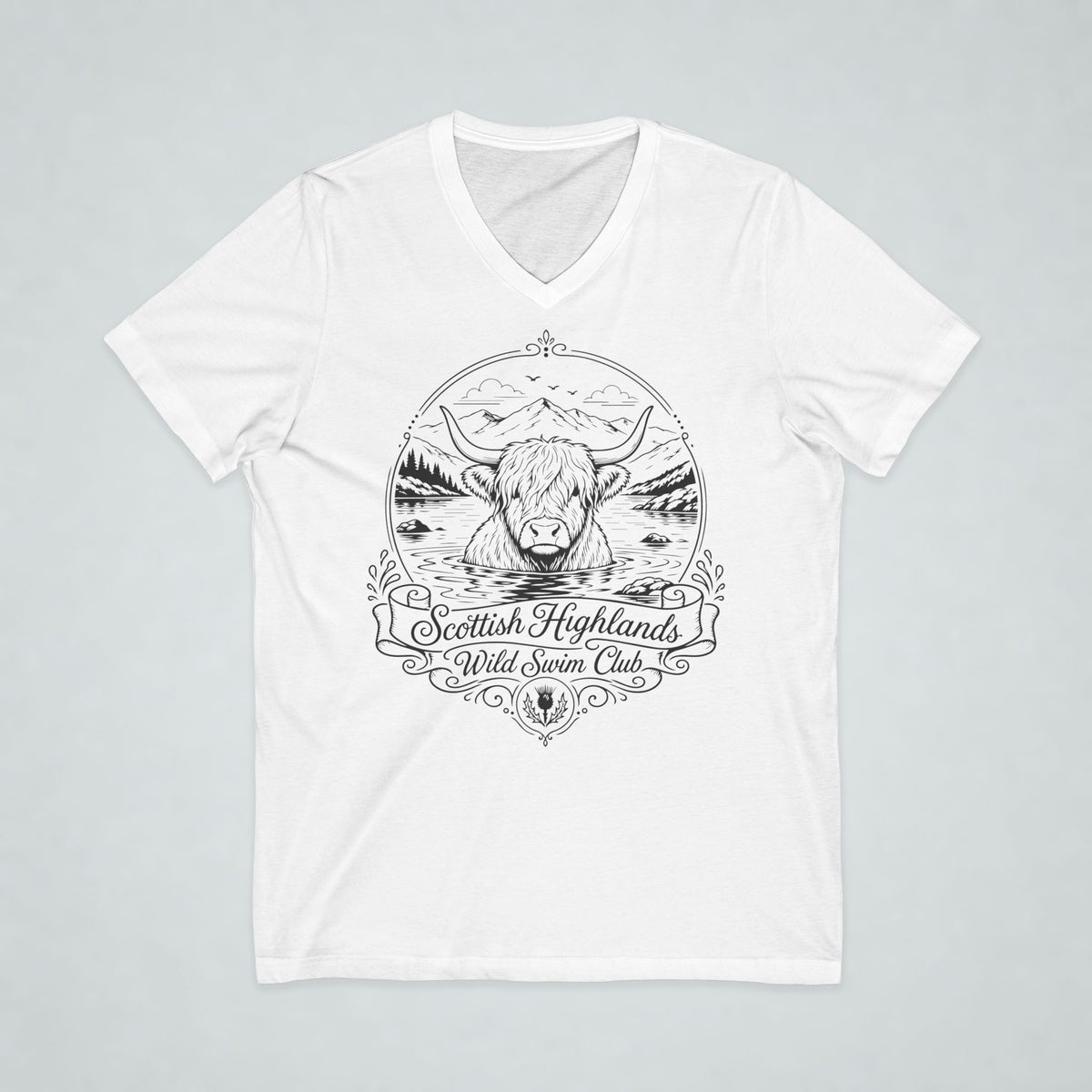 Scottish Highlands Wild Swim Club V-Neck T shirt