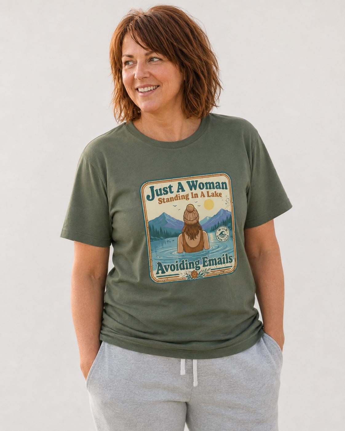 Woman Standing in a Lake Avoiding Emails