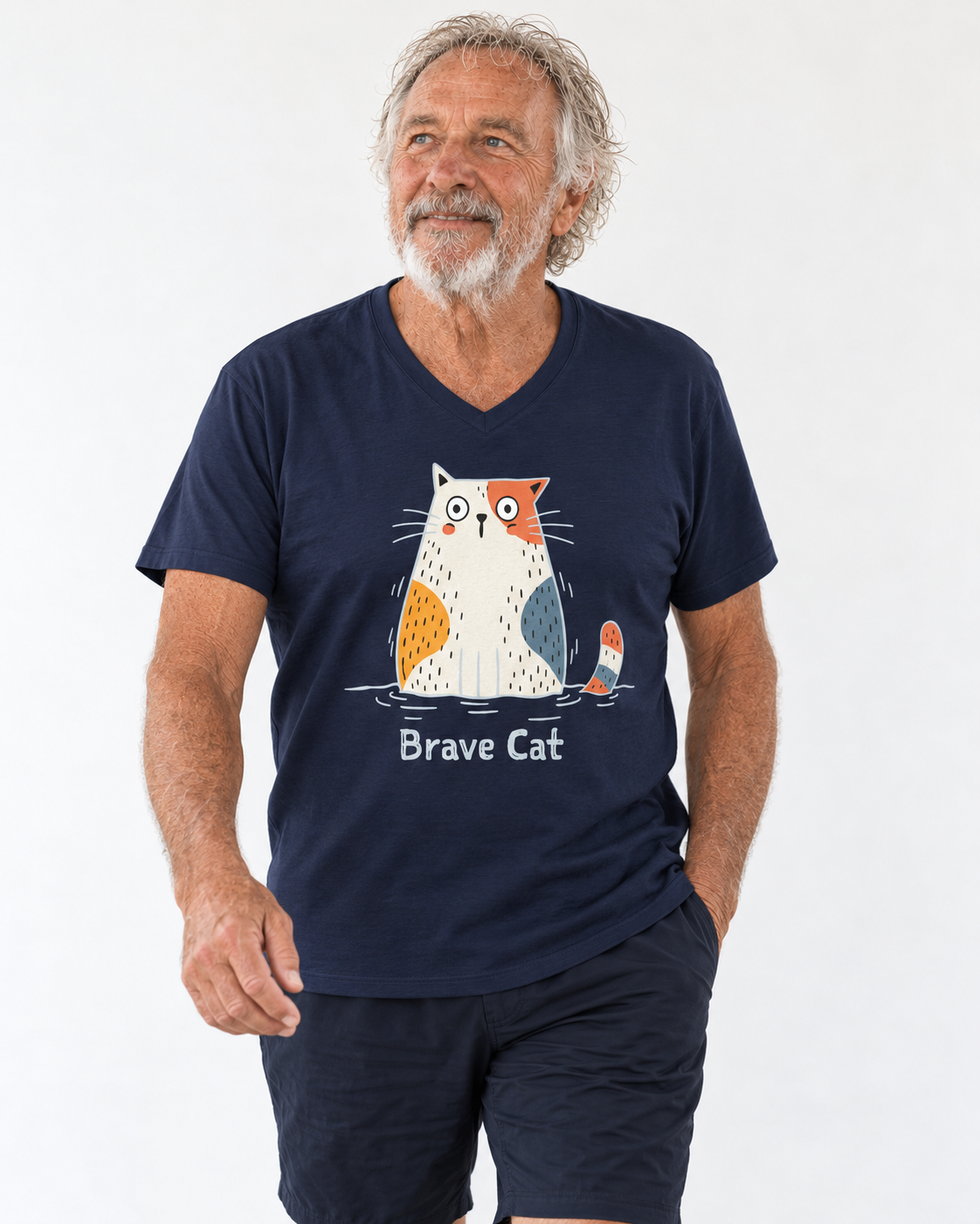 Brave Cat Wild Swim Short Sleeve V-Neck Tee