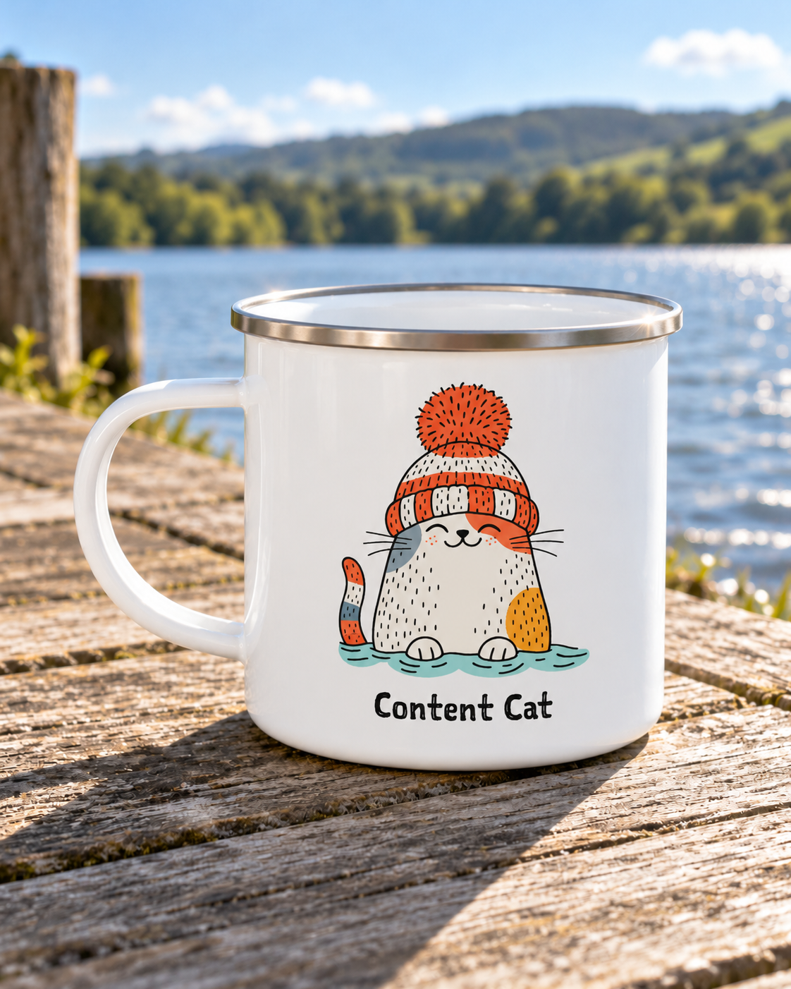 Content Cat Wild Swim Enamel Mug