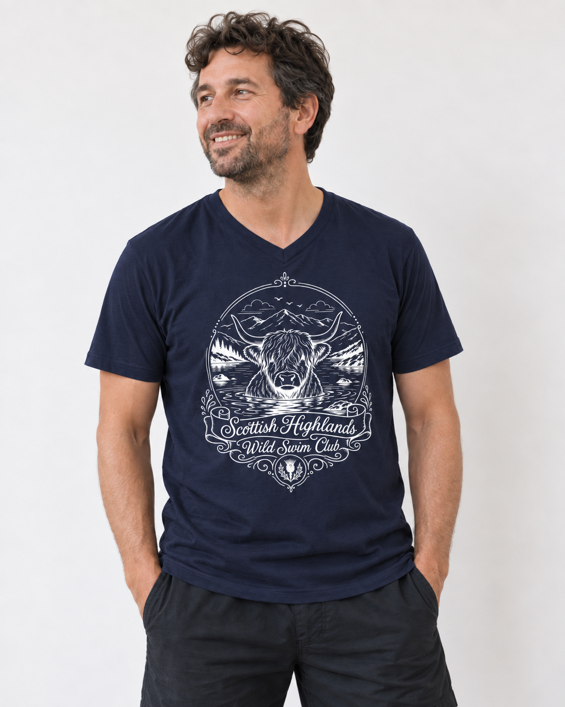 Scottish Highlands Wild Swim Club  V-Neck T shirt