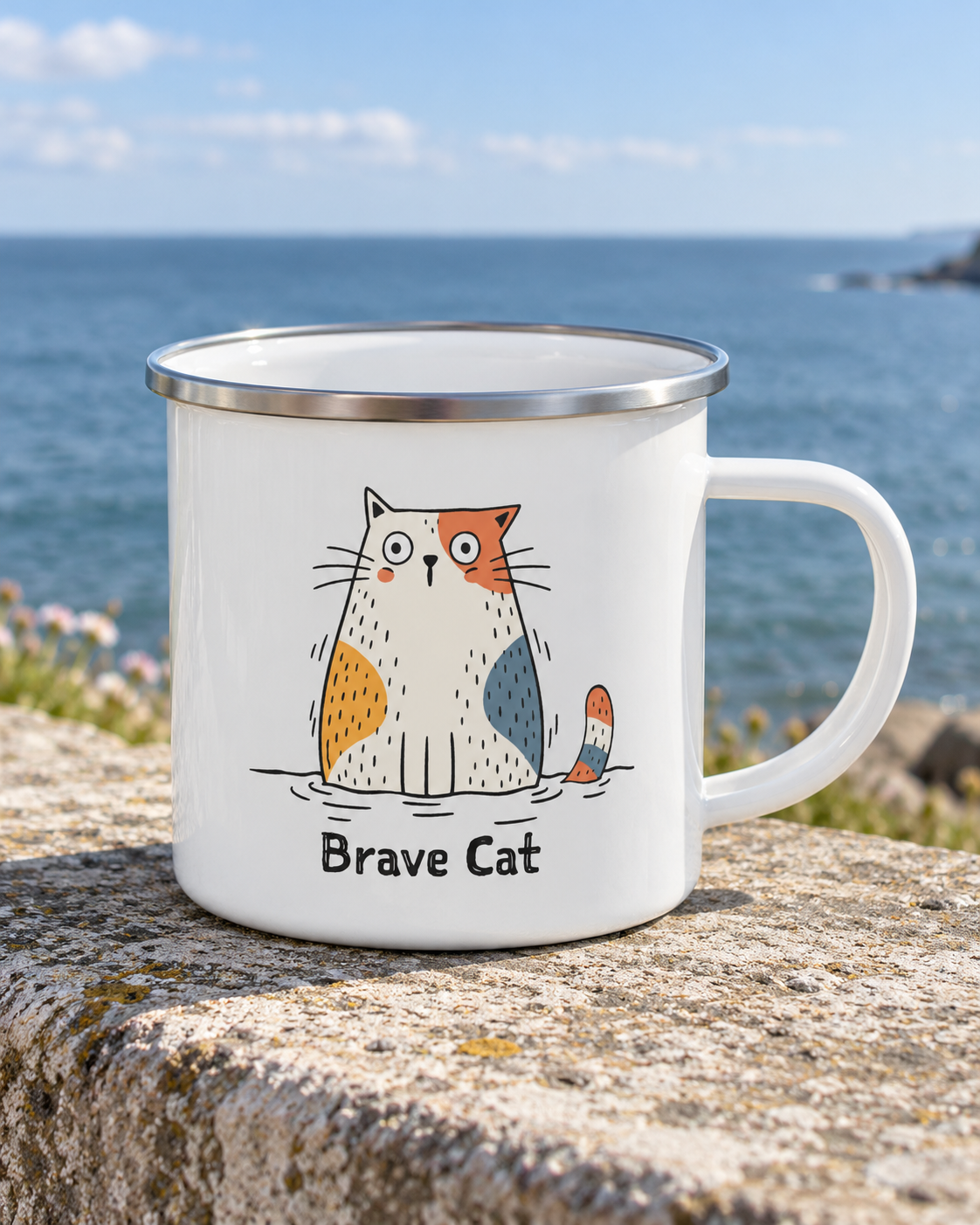 Brave Cat Wild Swim Enamel Mug
