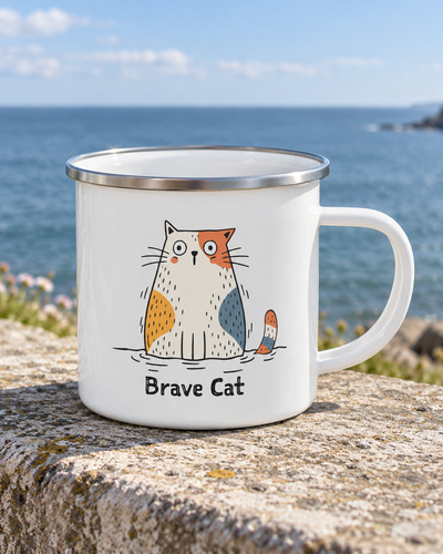Brave Cat Wild Swim Enamel Mug