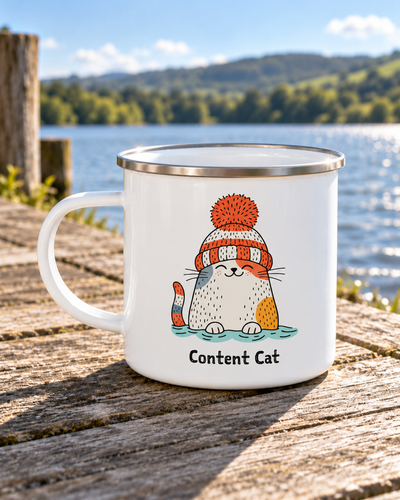 Content Cat Wild Swim Enamel Mug