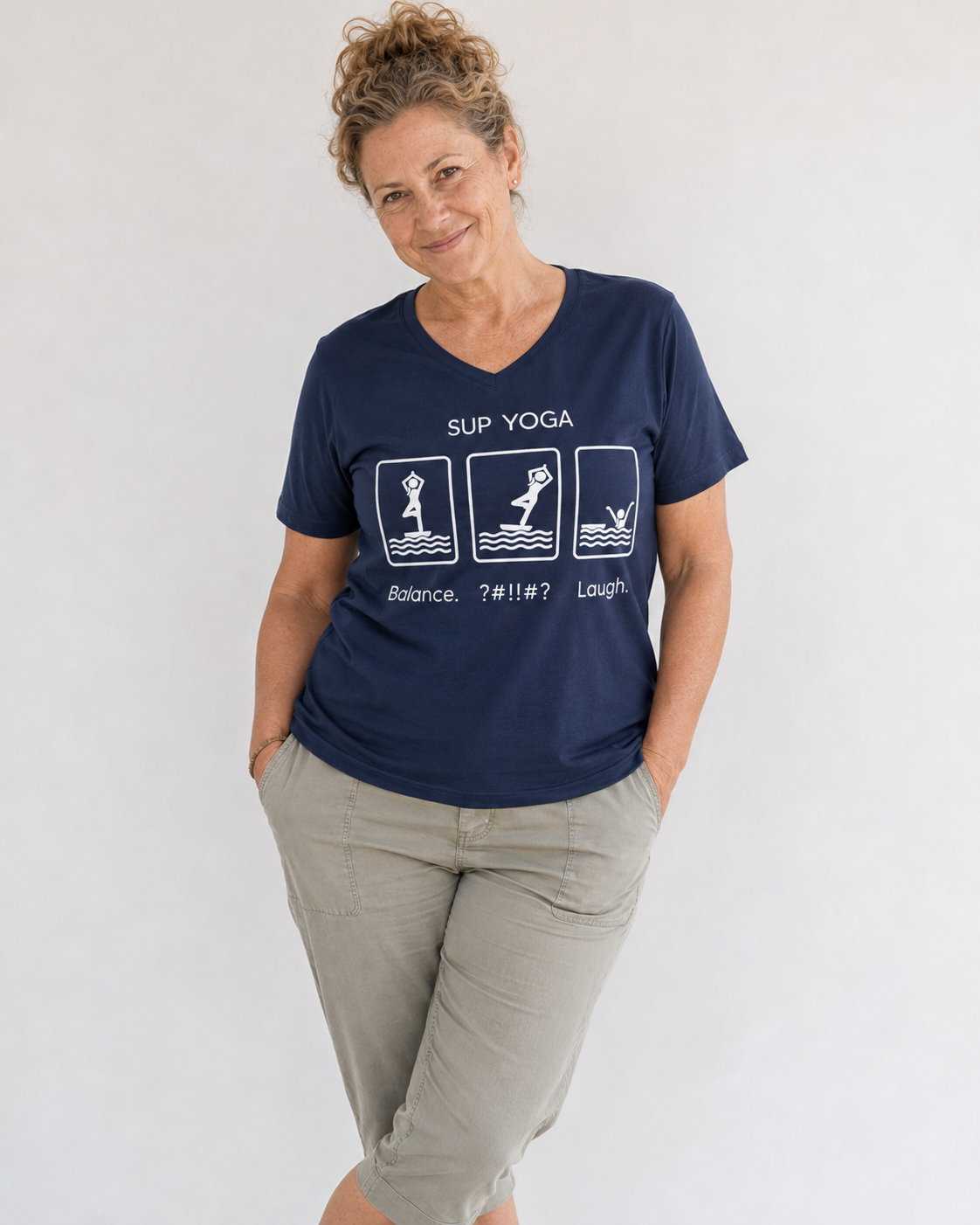 Balance Fall Laugh Short Sleeve V-Neck Tee