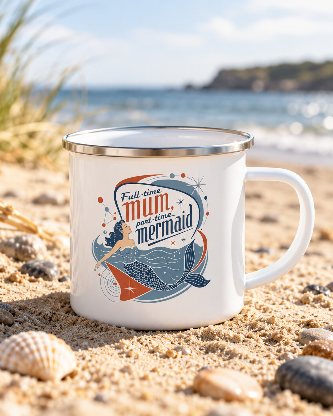 Full Time Mum Part Time Mermaid Enamel Mug