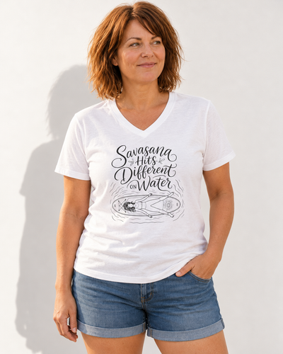 Savasana Hits Different Short Sleeve V-Neck Tee